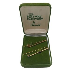 [2] VTG The Fairway Collection by Triumph Golf Tie Pins, Gold‎ Tone + Rhinestone